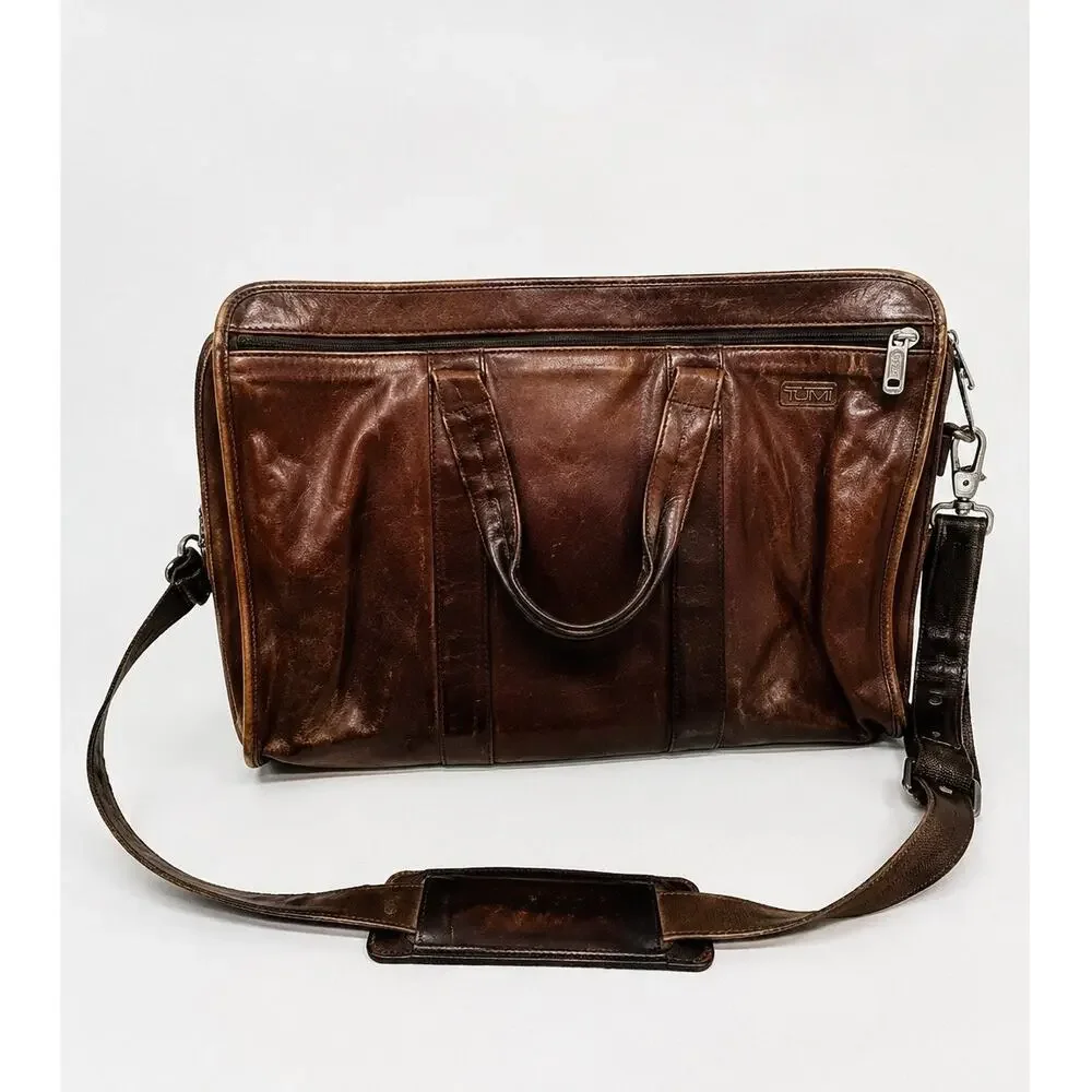TUMI Vintage Leather Attaché Briefcase Business Carry On Messenger Bag